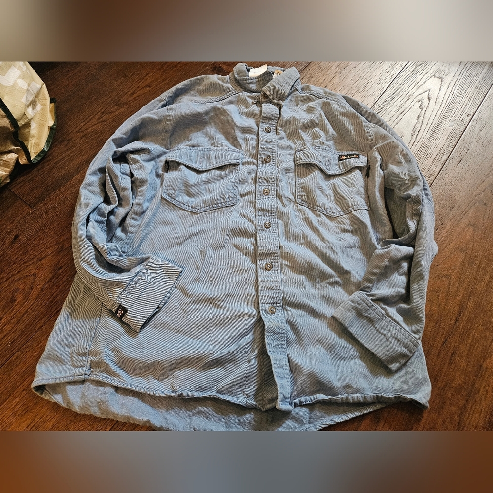 Workrite FR Shirt Mens M Reg Blue Long Sleeve Button Up Flame Resistant Workwear